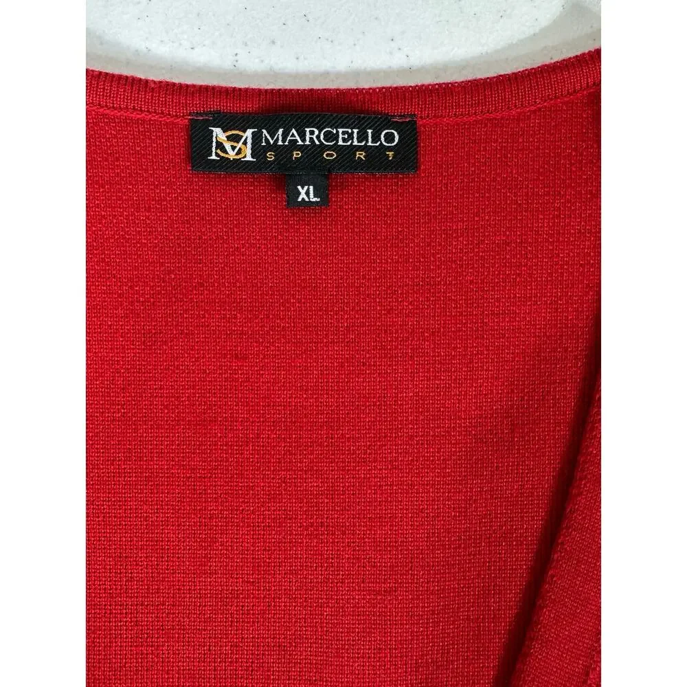 Marcello Sport Mens Sweater Vest Cardigan Size XL Red V-neck‎ Merino Wool Blend